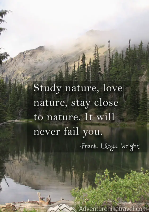 30 Inspirational Sayings and Quotes about Nature: Hiking and Nature Quotes and sayings: "Study nature, love nature, stay close to nature. It will never fail you." -Frank Lloyd Wright