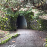 Underpass trail tunnel to Marymere Falls. Moss covered trees. Marymere Falls Nature Trail Olympic National Park. Best Rainforest hikes in Washington State.