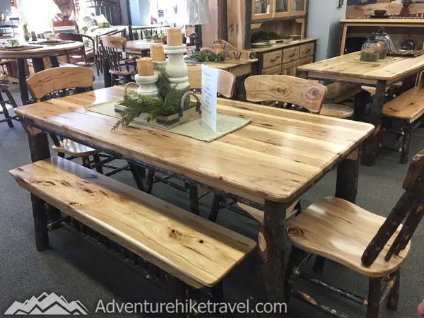 Pennsylvania Amish Country ish furniture store. Wood Table. Tour an Amish furniture store. This one is also next to Dienner’s Country Restaurant.