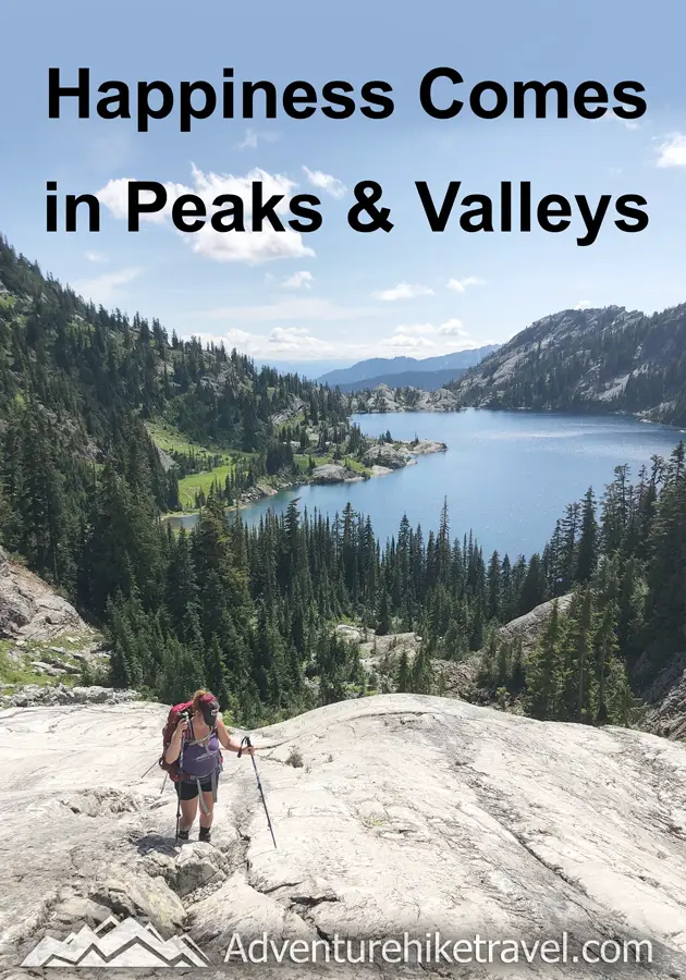 “Happiness Comes in Peaks & Valleys." #hiking #quotes #inspirationalquotes #hikingquotes #adventurequotes #outdoors #trekking