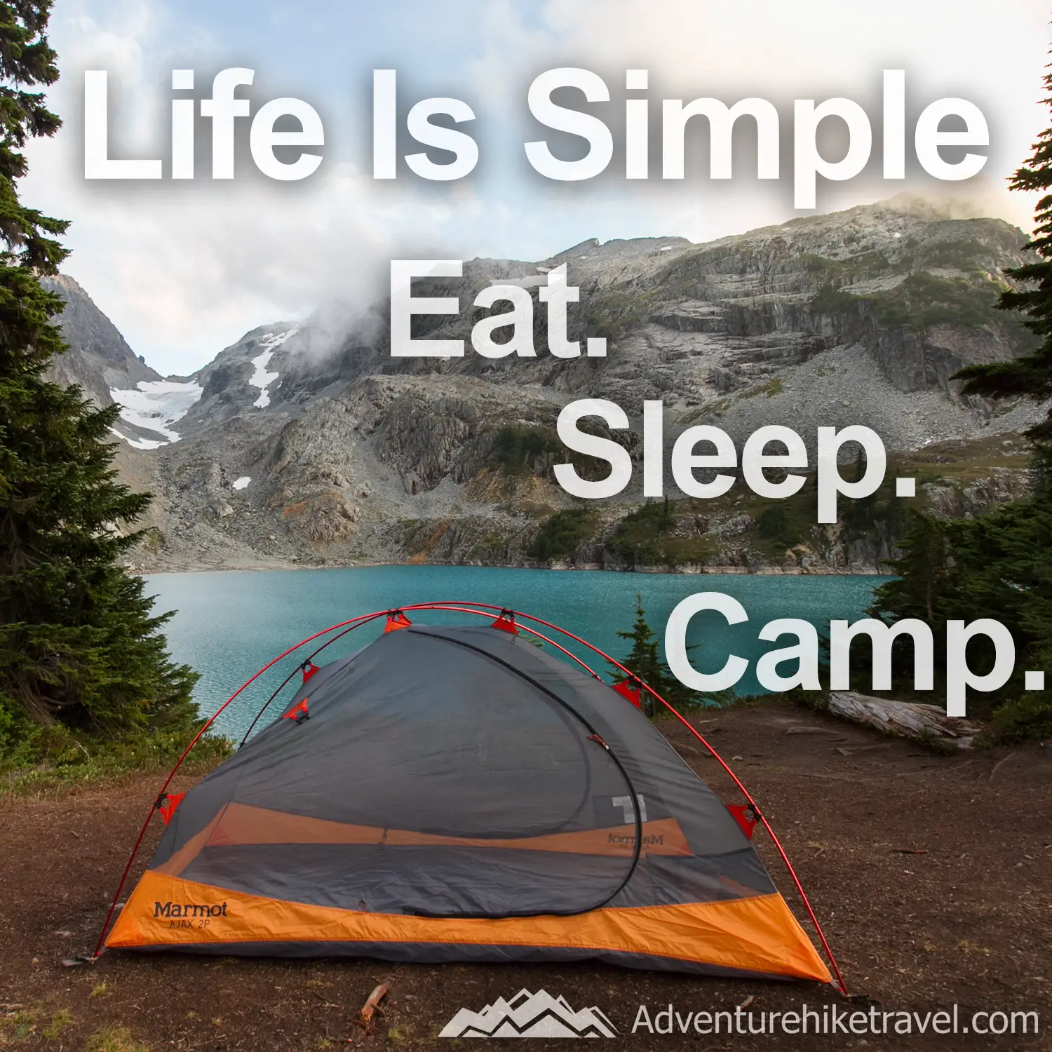 "Life Is Simple Eat. Sleep. Camp." #hiking #quotes #inspirationalquotes #hikingquotes #adventurequotes #outdoors #trekking