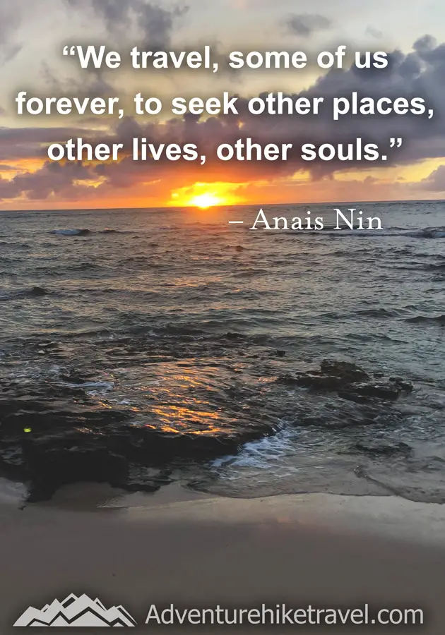 "We travel, some of us forever, to seek other places other lives, other souls." - Anais Nin #hiking #quotes #inspirationalquotes #hikingquotes #adventurequotes #outdoors #trekking