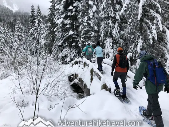 New to snowshoeing? Or just need a fun day-trip getaway? Try snowshoeing the Gold Creek Pond Trail east of Snoqualmie Pass in Washington State. With easy access just off I-90 at Exit 54, you can start snowshoeing through the tall evergreen trees on the edge of the Mount Baker-Snoqualmie National Forest just minutes after parking your car. #hiking #nature #mountains #adventure #travel #traveltips #experiencewa #snowshoeing #pacificnorthwest #wastate #nationalparks #ustravel