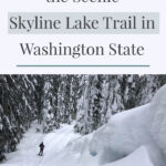 Looking for an easy snowshoeing destination with gorgeous views? Check out the Skyline Lake Trail in Washington State. This short yet steep hike has stunning mountain peaks and snow-covered boulder fields leading to a frozen lake. This is a great place to spend a fun-filled day in the mountains.