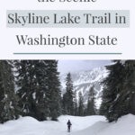 Looking for an easy snowshoeing destination with gorgeous views? Check out the Skyline Lake Trail in Washington State. This short yet steep hike has stunning mountain peaks and snow-covered boulder fields leading to a frozen lake. This is a great place to spend a fun-filled day in the mountains.