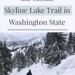 Looking for an easy snowshoeing destination with gorgeous views? Check out the Skyline Lake Trail in Washington State. This short yet steep hike has stunning mountain peaks and snow-covered boulder fields leading to a frozen lake. This is a great place to spend a fun-filled day in the mountains.