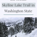 Looking for an easy snowshoeing destination with gorgeous views? Check out the Skyline Lake Trail in Washington State. This short yet steep hike has stunning mountain peaks and snow-covered boulder fields leading to a frozen lake. This is a great place to spend a fun-filled day in the mountains.