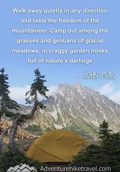 “Walk away quietly in any direction and taste the freedom of the mountaineer. Camp out among the grasses and gentians of glacial meadows, in craggy garden nooks full of nature’s darlings.” - John Muir